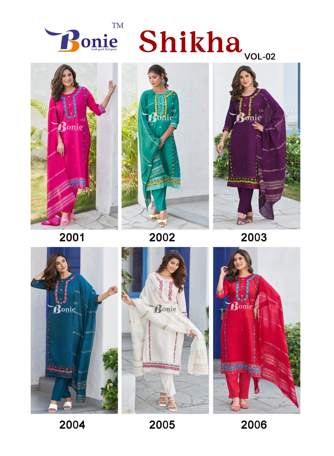 Shikha Vol 2 By Bonie Roman Silk Embroidery Kurti With Bottom Dupatta Wholesalers In Delhi
